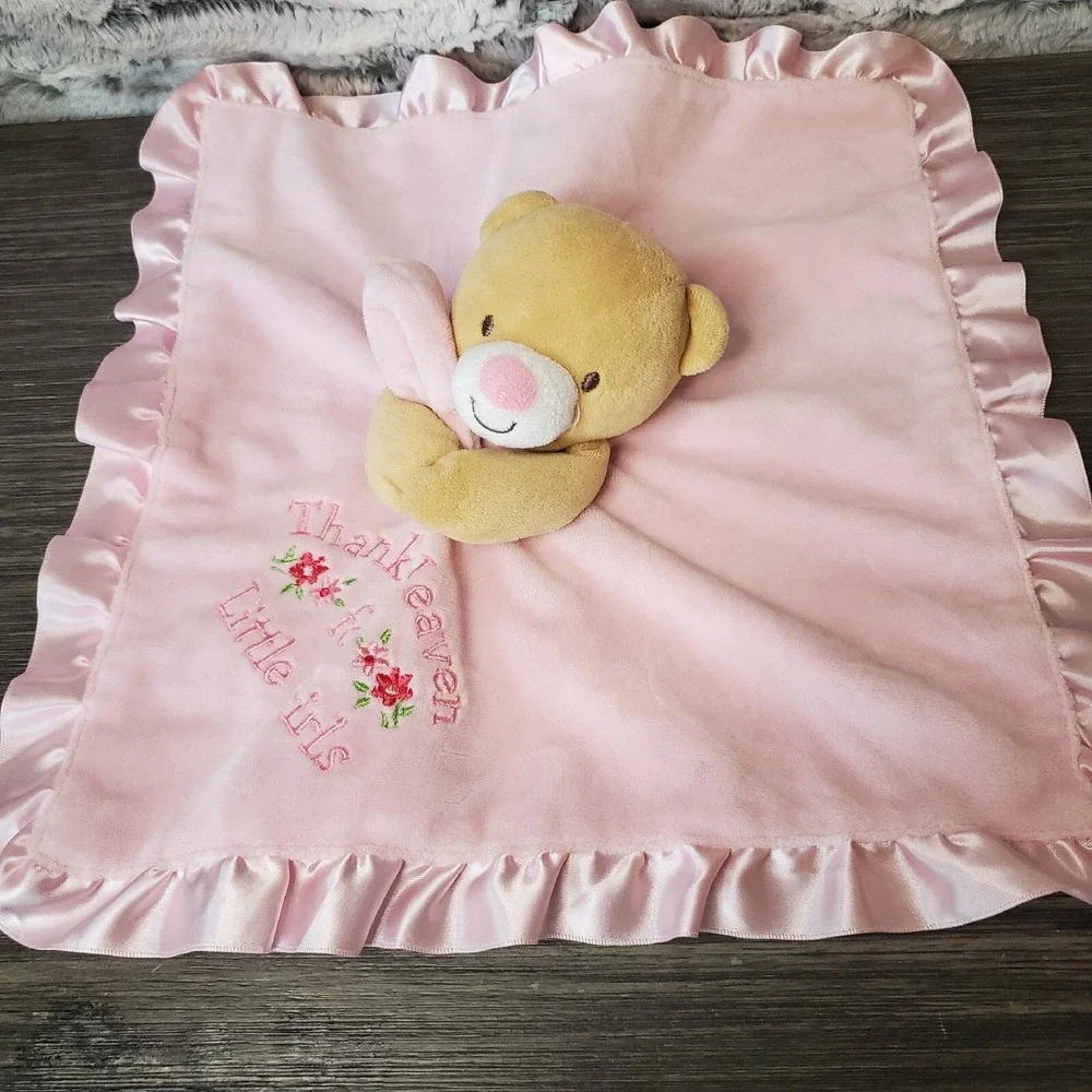 Baby Starters Lovey Bear Thank Heaven for Little Girls Blanket Satin Pink Rattle